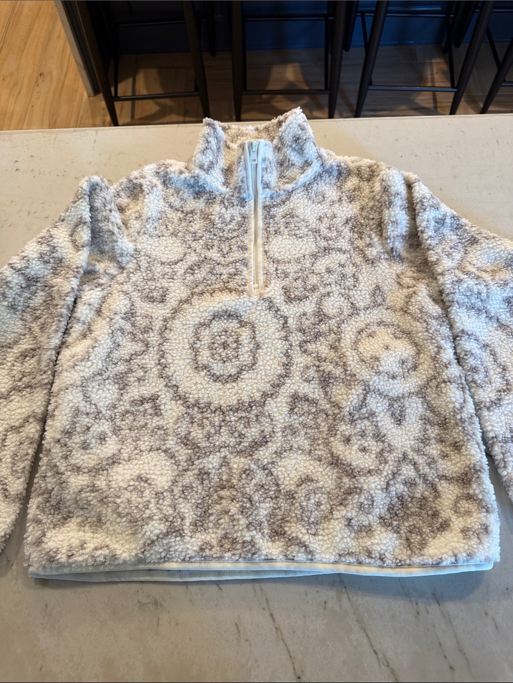 Athleta Cream & Gray Sherpa Half-Zip Pullover